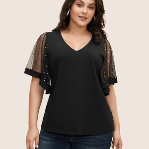 Black Star Embellished Short Sleeve Blouse